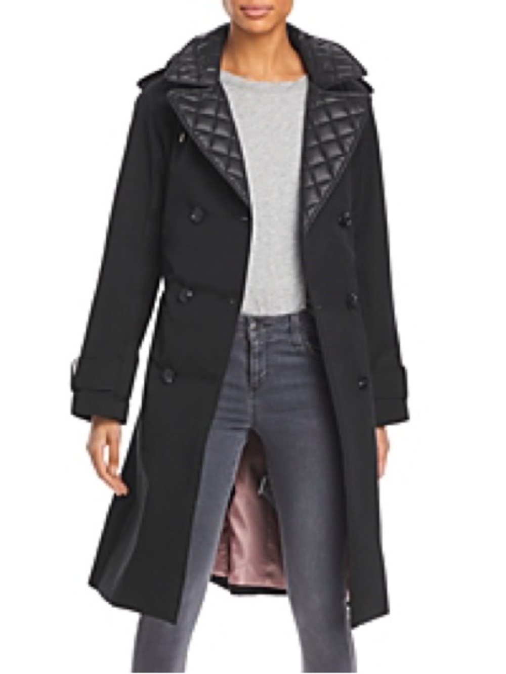 Kate Spade New York Quilted Trim Hooded Trench Coat Size Small Black Belted